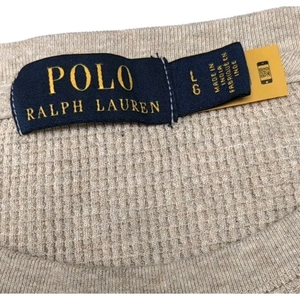 Polo‎ Ralph Lauren Thermal Waffle Knit Crew Neck Shirt Mens L Beige Long Sleeve